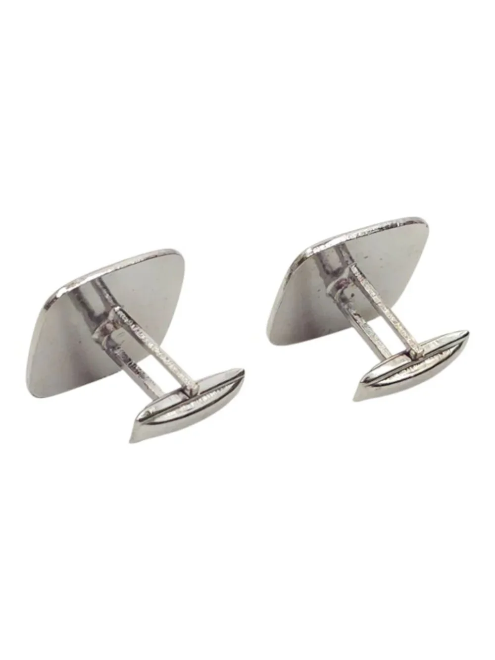 Stag Checkerboard Cufflinks Vintage Mid Century Silver Tone Retro Mens Geometric